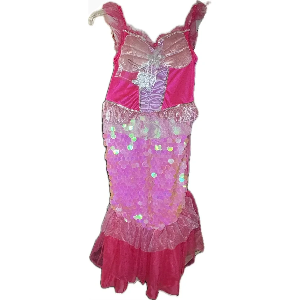 Medium Kids Pink Mermaid Costume Dress Sequined Princess Outfit Size Medium 8 - Picture 1 of 6